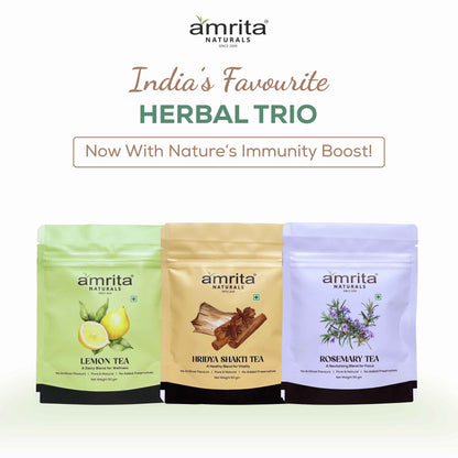 Herbal Trio- First in segment Lemon, Rosemary and Hridyashakti Herbal Tea 150g Amrita Naturals