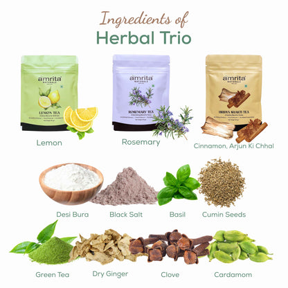 Herbal Trio- First in segment Lemon, Rosemary and Hridyashakti Herbal Tea 150g Amrita Naturals