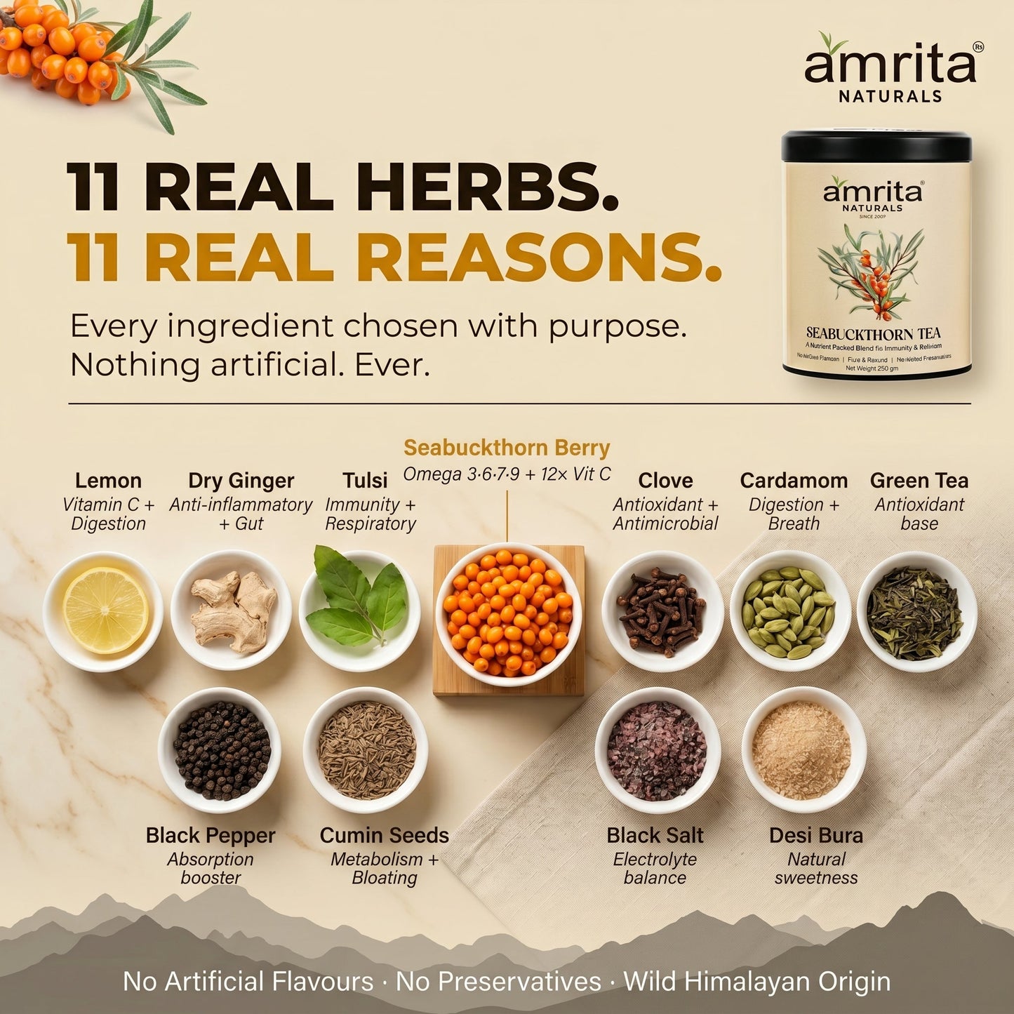 Seabuckthorn Vital Glow Tea with 10 Herbs Amrita Naturals