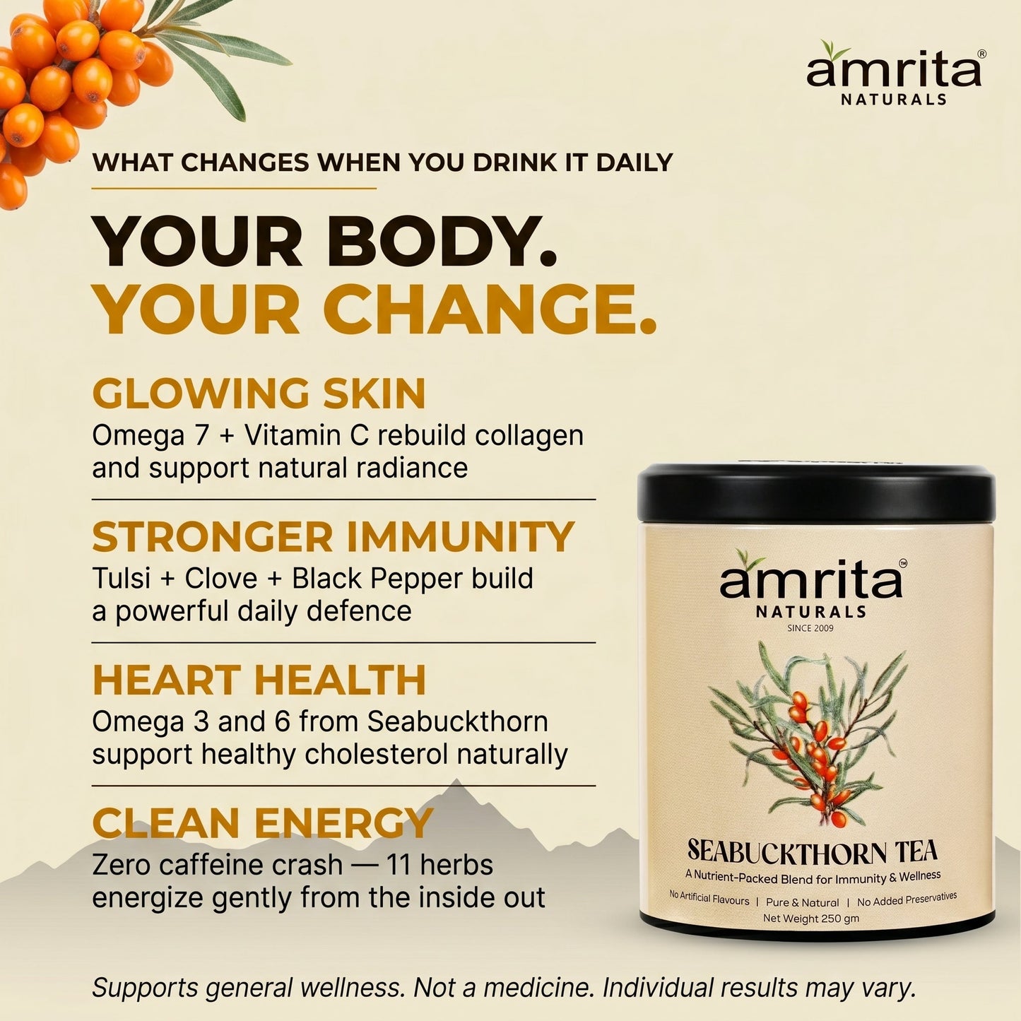 Seabuckthorn Vital Glow Tea with 10 Herbs Amrita Naturals