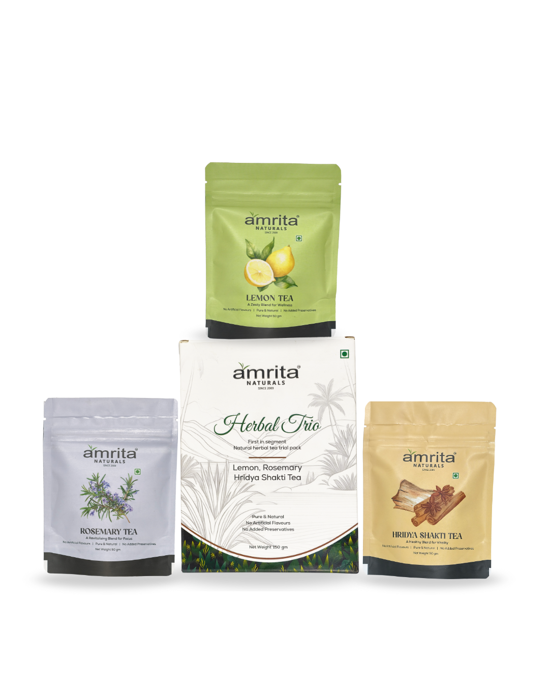 Herbal Trio- First in segment Lemon, Rosemary and Hridyashakti Herbal Tea 150g Amrita Naturals