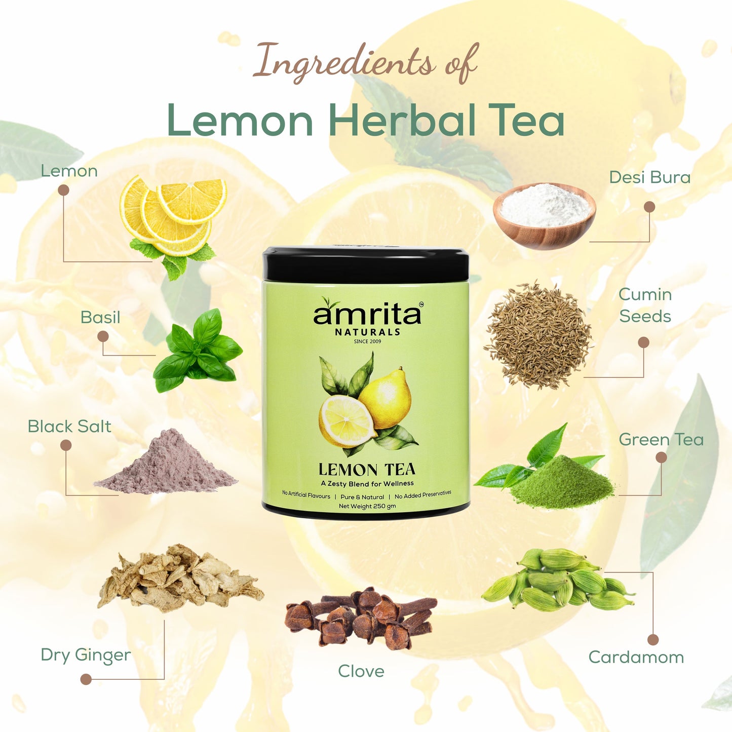 Amrita Natural’s Lemon Herbal Tea - 250 G Amrita Naturals