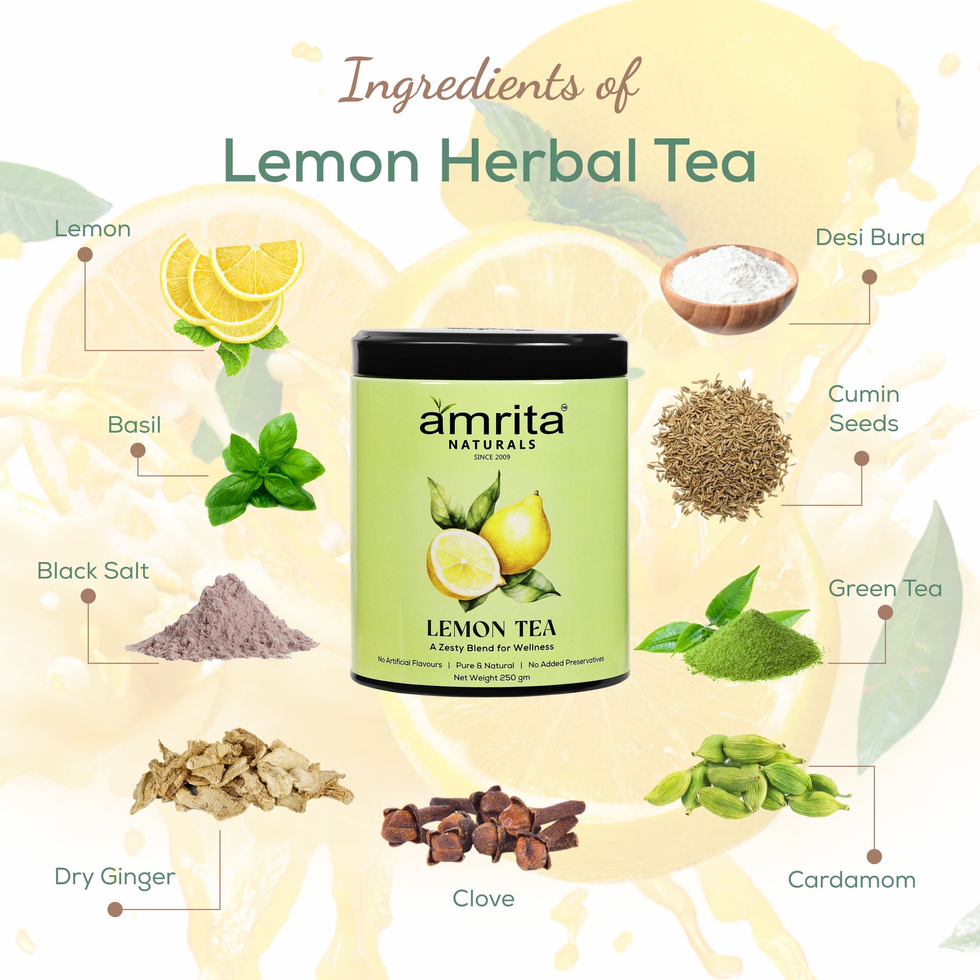 Amrita Natural’s Lemon Herbal Tea - 250 G Amrita Naturals