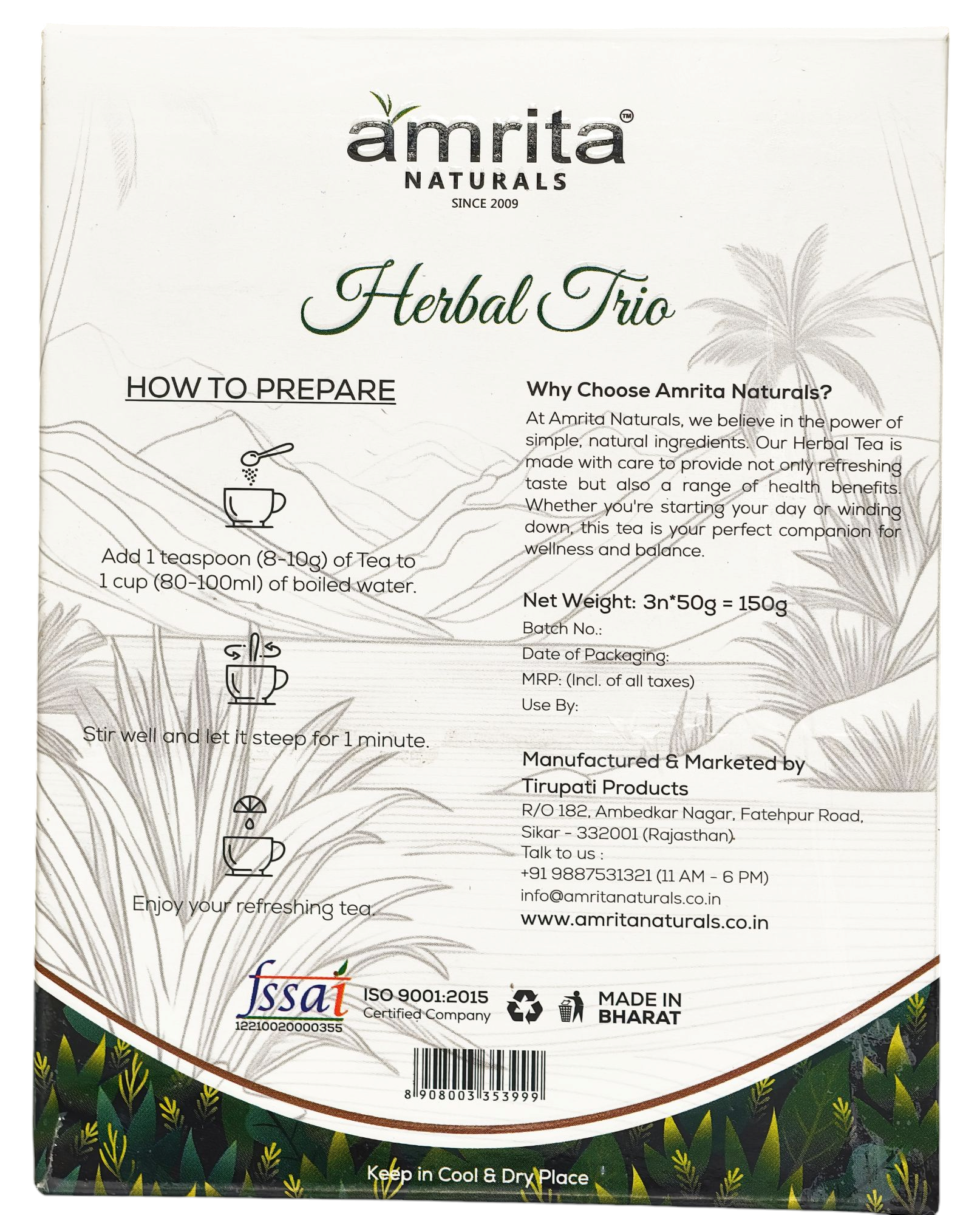 Herbal Trio- First in segment Lemon, Rosemary and Hridyashakti Herbal Tea 150g Amrita Naturals