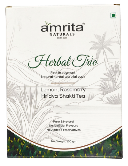 Herbal Trio- First in segment Lemon, Rosemary and Hridyashakti Herbal Tea 150g Amrita Naturals